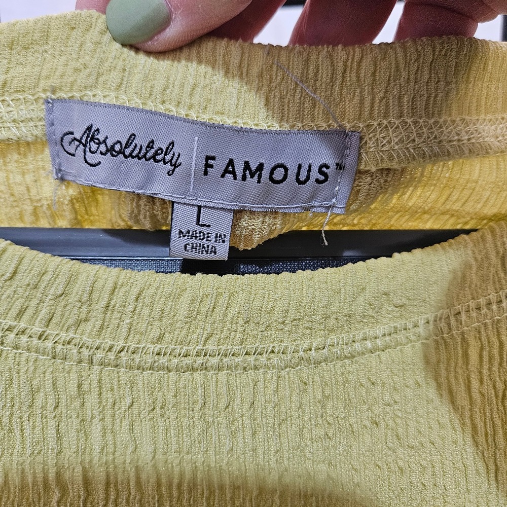 Absolutely Famous Yellow Textured Knit Lace Sleeve Top Women's Size L - Picture 3 of 6